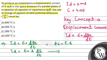 To produce an instantaneous displacement current of2 mA in the space between the parallel p....