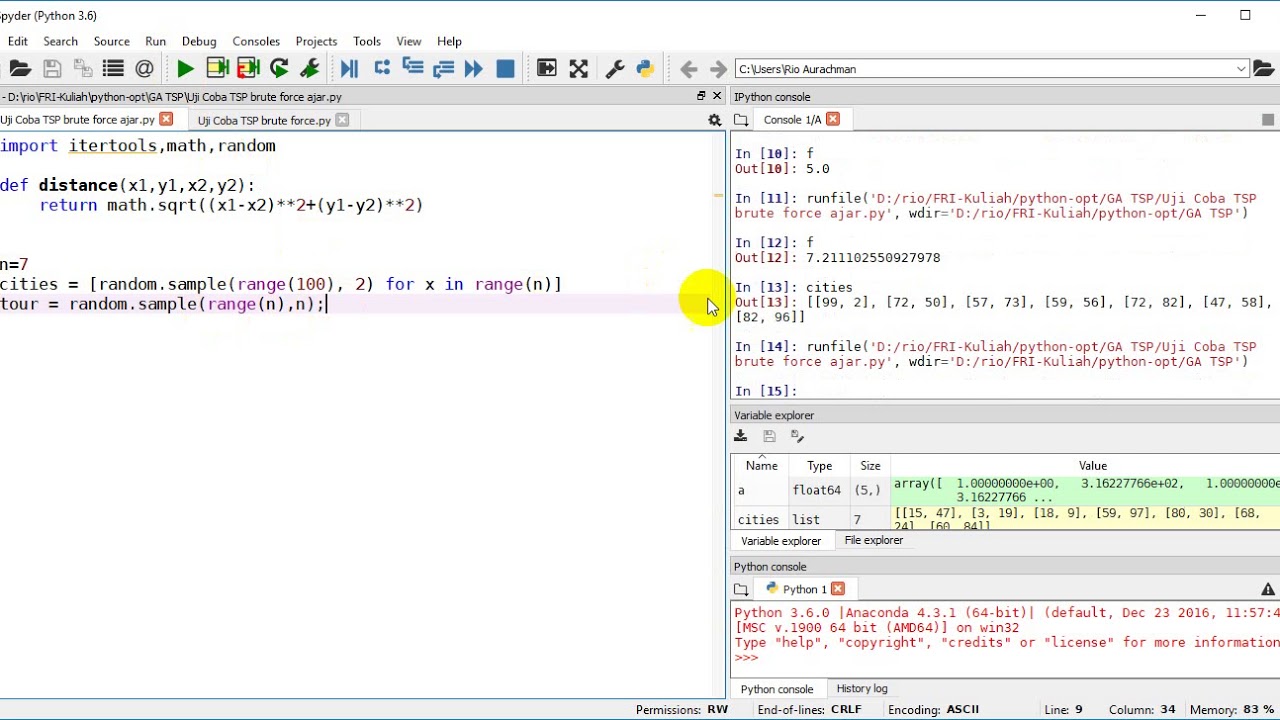 travelling salesman problem code in python