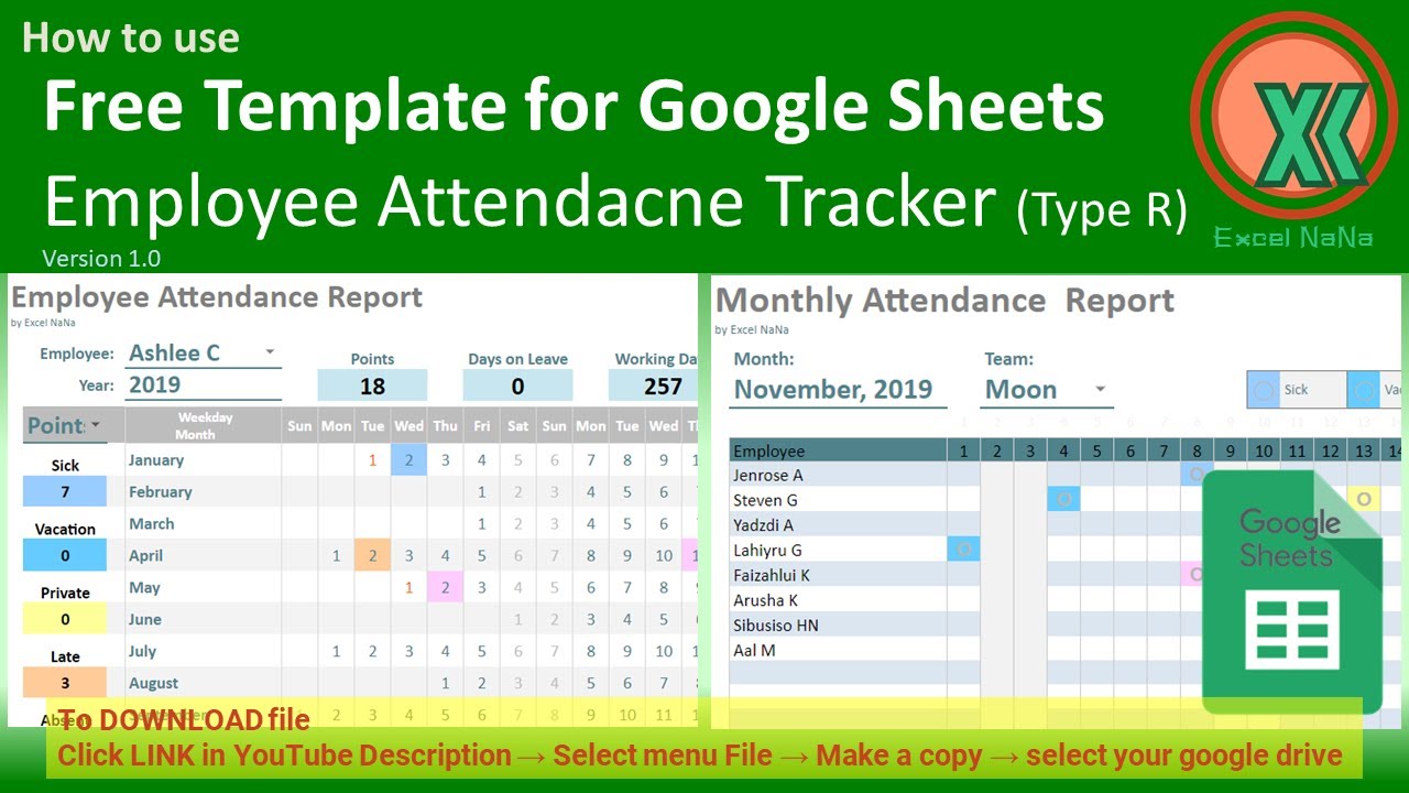 Free Template Google Sheet Employee Attendance Tracking Type R Version 1 0 Youtube