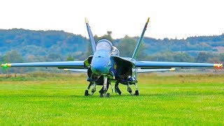 STUNNING AMAZING HUGE RC F-18 BLUE ANGELS SCALE MODEL TWIN TURBINE JET FLIGHT DEMONSTRATION