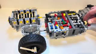 Realistic Lego Technic Engine, Gearbox and Wheel Setup Showing the Principles of How. Gearbox Works