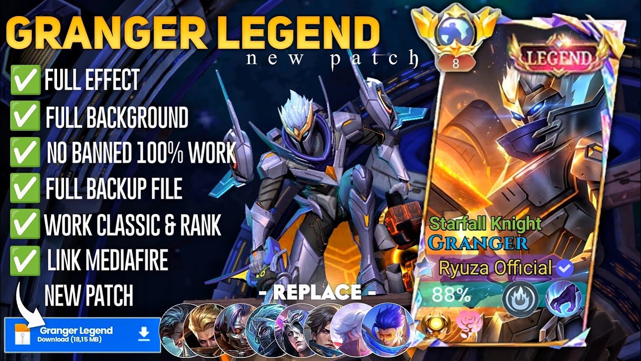 Script Skin Granger Legend - Starfall Knight No Password | Full Effect Voice | Patch Terbaru