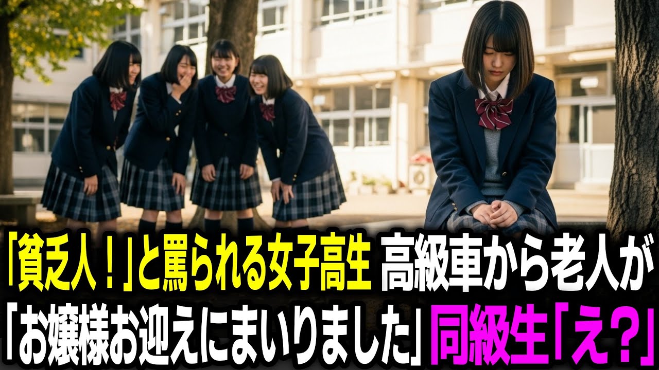 同級生に「貧乏人！」と罵られる女子高生…下校時、高級車が学校の前に停まり、でてきた老人が「お嬢様お迎えに来ました」同級生「…え？」