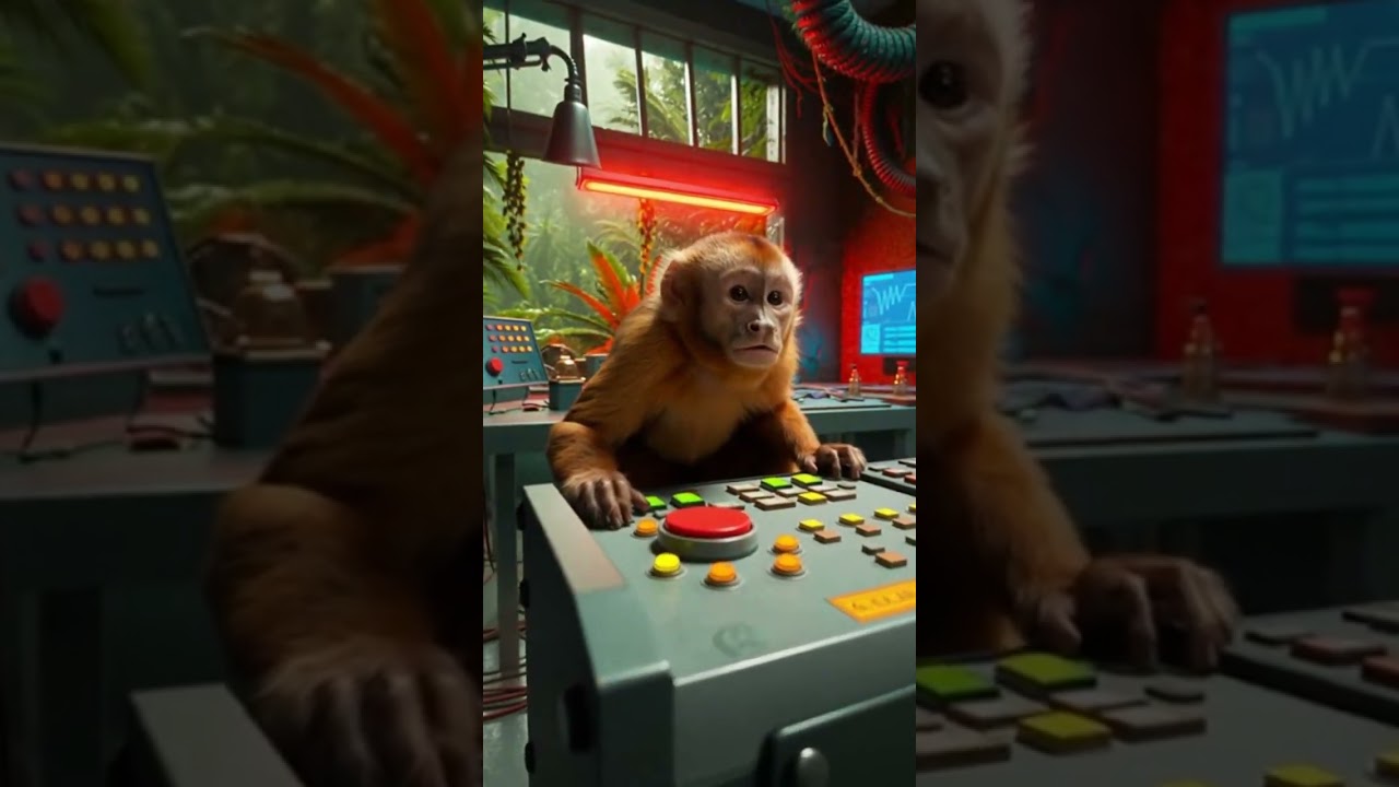 A monkey presses a random button in a jungle research lab 😱😱
