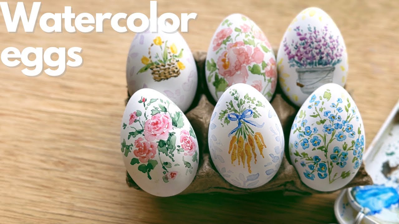 Watercolor eggs - 6 spring inspired designs - YouTube