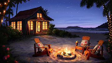 Campfire on the Beach Ambience with Crackling Fire & Ocean Waves for Relaxation & Sleep