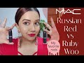 Mac Ruby woo vs Russian Red || Best red lipsticks of MAC || Red lipstick for Indian skin tone