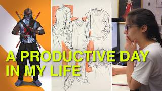 A productive day in my life | warm up, study session, character design