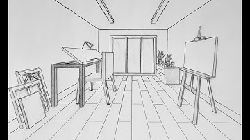 How to draw a room in one point perspective, art studio