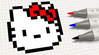 How To Draw Hello Kitty Pixel Art | Drawing Hello Kitty Step By Step Tutorial