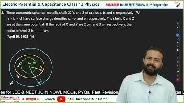 Three concentric spherical metallic shells X, Y, and Z of radius a, b, and c respectively [a b c