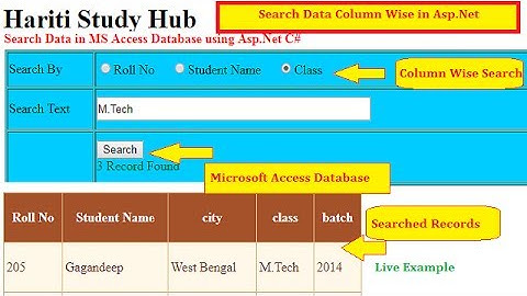 Search Data From Database in Asp.Net C# | Hindi | Column Wise RadioButton Control and MS Access