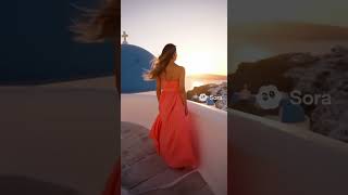 Sunset Stroll in Oia, Santorini, Greece | Cinematic 4K HDR Short - Sora 2  #sora2 #greece #santorini
