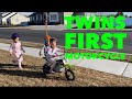 TWINS RIDING A MOTORCYCLE FOR THE FIRST TIME