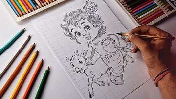 How to Draw Little Krishna l Krishna Drawing l Tutorial for Beginners 
