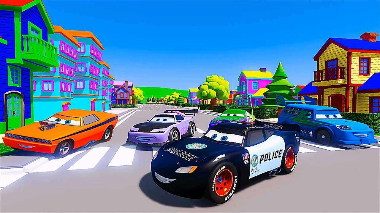 All Cars 2   Police Car Lightning McQueen VS Friends Snot Rod Boost Wingo DJ