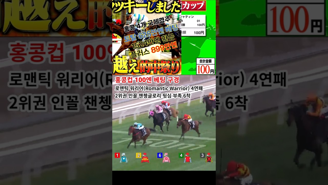 일본 갬블러 홍콩경마 베팅 결과 홍콩컵 로맨틱 워리어,  마일 보이지 버블, 스프린트 카잉라이징 우승