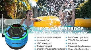 IPX7 Waterproof #Speaker, #Bluetooth Portable #Wireless Shower Speakers with LED Display, FM Radio 📻