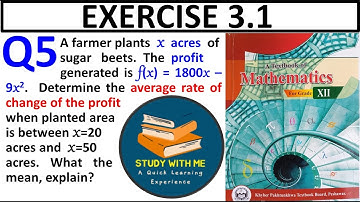 Exercise 3.1 Question 5 class 12 Maths New KPK Book | Ex 3.1 Q No 5 Average Rate of Change of Profit