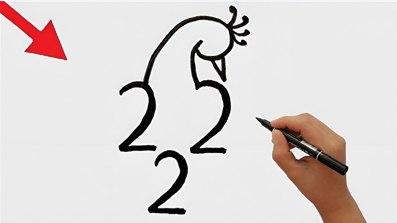 How to draw a peacock with 222 number | number drawing |peacock drawing ...