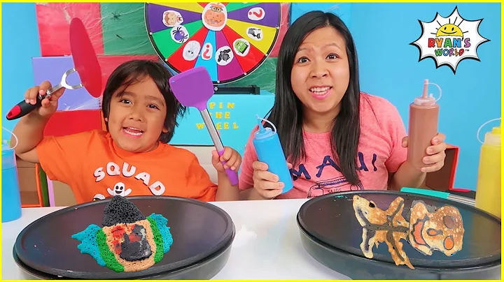 PANCAKE ART CHALLENGE Mystery Wheel!! Learn how to make Pancake Art with Ryan!!!