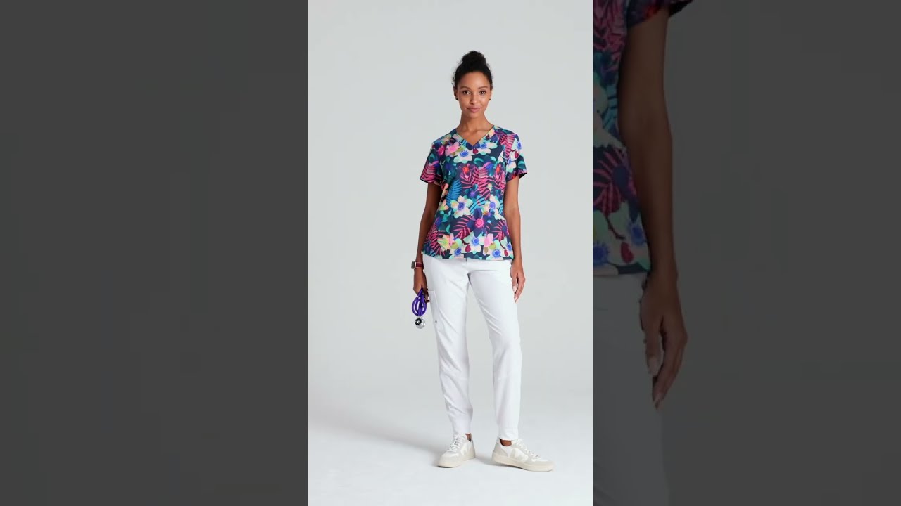 Barco One Thrive Women's Fashion Print V-Neck Medical Scrub Top