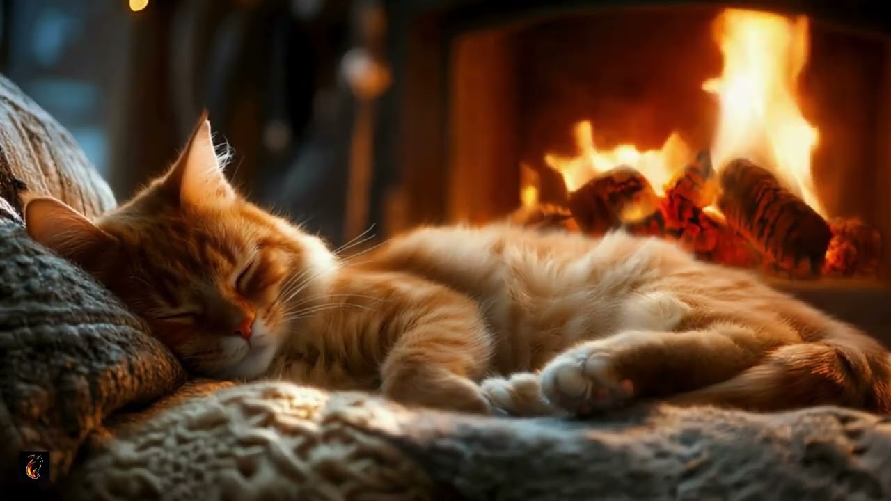 Fireplace Warmth Sleeping Cat 🔥 The Ultimate Relaxation #sleepaid #peaceful #cozy