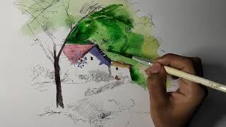 Fluid Painting Art   : WATERCOLOR LANDSCAPE painting for beginners MILIND MULICK copy  drawing