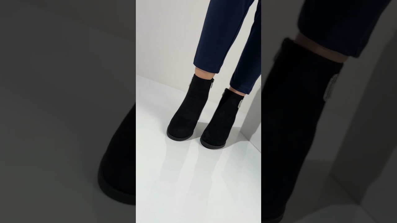 Botine dama cu toc gros si fermoar negru suede MOD12793 