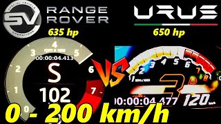 Ultimate SUV Showdown: Range Rover Sport SV (635HP) vs Lamborghini Urus (650HP) Drag Race 0 -200km/h