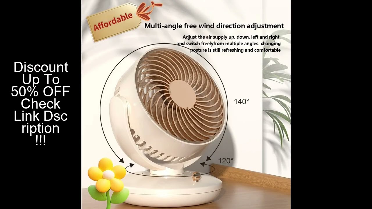 6" Desk Fan Portable USB Table Fan 3 Speed Settings 300° Tilt & 120° Oscillation Quiet Air Circulato
