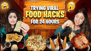 Trying Trending Viral Food hacks for 24 hours Food Challenge 🍽🔥 @TheThakurSisters 's Food Hacks