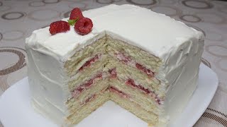 БЕЗ ЗАМОРОЧЕК ► Нежный БИСКВИТНЫЙ ТОРТ “МАЛИНОВАЯ РАДОСТЬ” ►SPONGE CAKE with raspberries