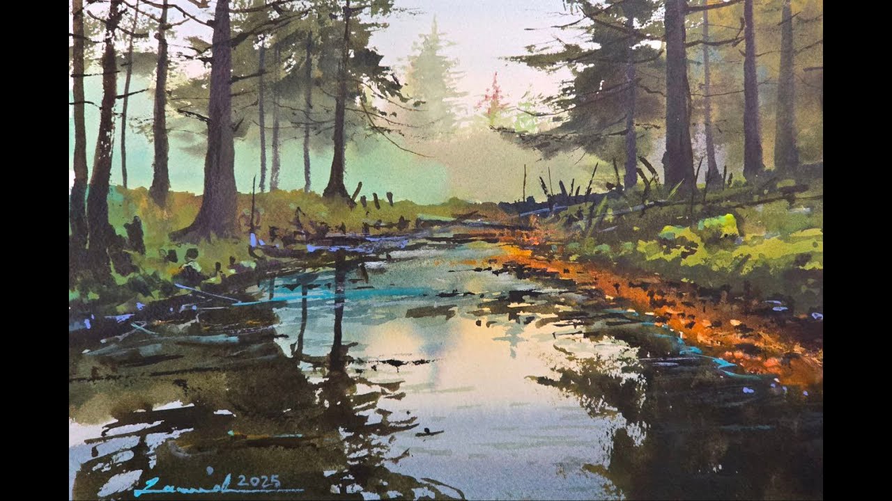 Watercolour Stream How to Paint a Misty Forest Stream in Watercolor - YouTube