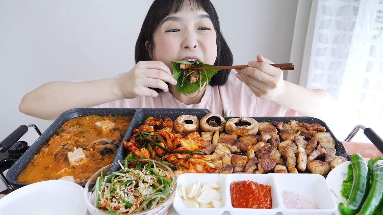 지글지글 삼겹살 먹방 _ 삼겹살이 삼개월째 먹고싶었다🥺✨ :D