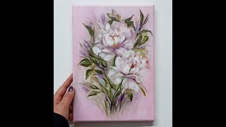 Easy Painting, Soft Flowers, Pastel Background, 1 Brush / Einfach Malen, Sanfte Blumen / V445