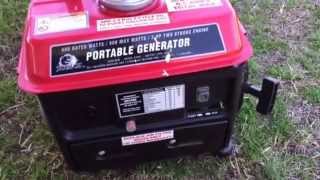 Storm Cat 800 watt generator from Harbor Freight Tools.  Mr Tims review this 2 cycle portable gen.