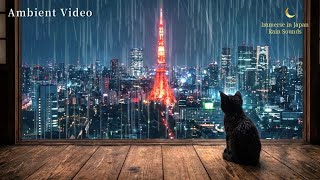 Ambient Video | 雨降る東京、物思いにふけるManeki猫 : 癒し映像| Rainy Tokyo, Japan - Rain Sounds (1 Hour)