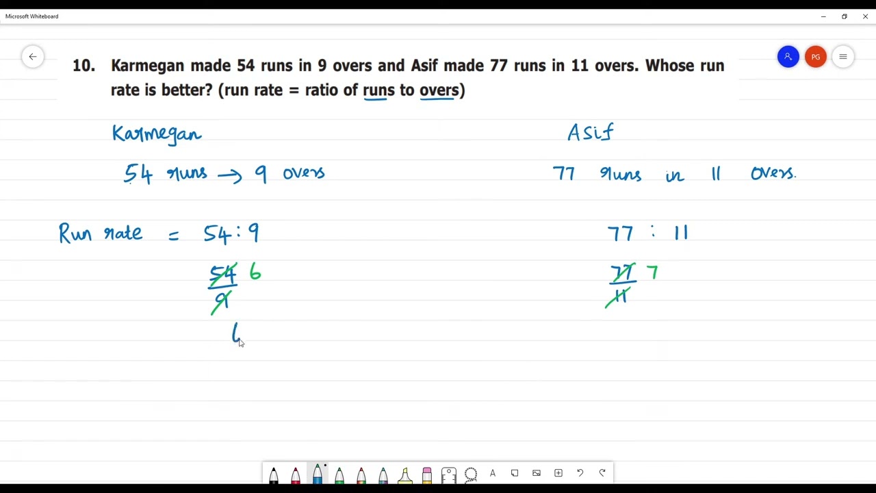 6 TN Maths Term I  3. RATIO & PROPORTIONS   Exercise 3.3 | 10. Karmegan made 54 runs in 9 overs