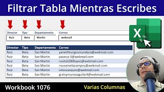 FILTRAR todas LAS COLUMNAS de una tabla MIENTRAS ESCRIBES sin la Función Filtrar de Excel