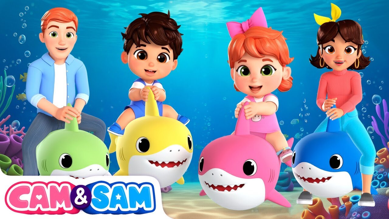 Five 5 Little Sharks 🦈 Baby Shark Song + more Nursery Rhymes | Cam & Sam
