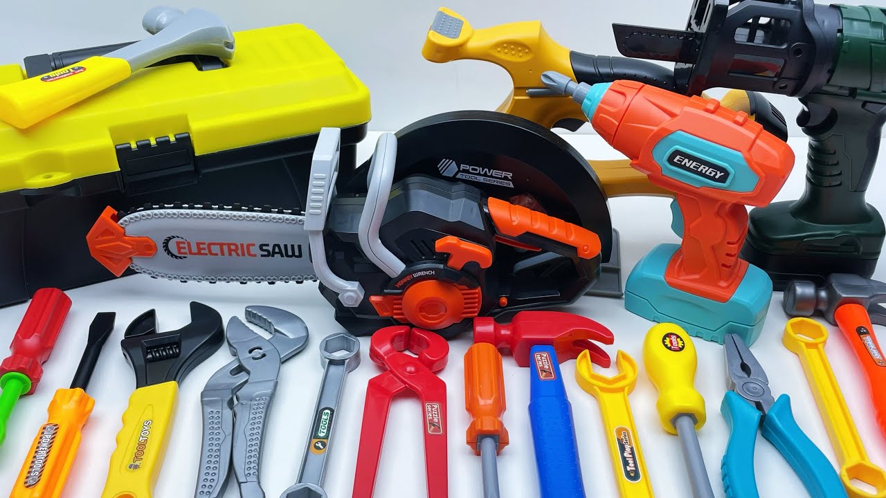 11 minutes Unboxing a collection of power tools: electric drills, wrenches, hammers, axes, ASMR 