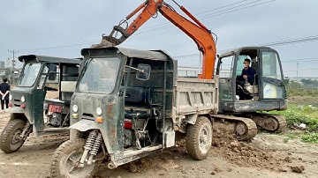 #excavator MÁY XÚC BÁNH LỐP DOOSAN DX140 MÚC CÁT LÊN XE BEN TẢI , CÔNG NÔNG BA BÁNH , nhạc vui