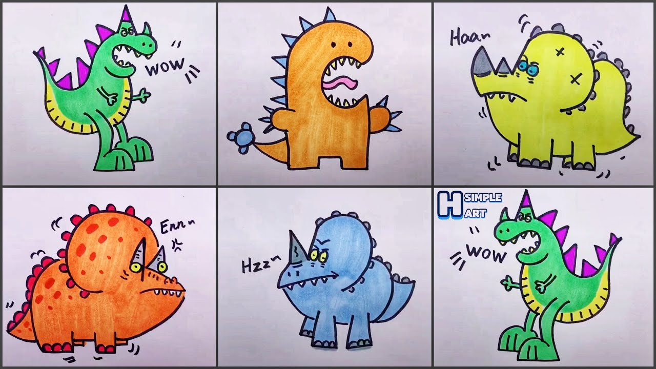 Cách vẽ khủng long cực dễ cách vẽ hình icon siêu cute 2  YouTube