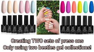 Reviewing BEETLES GEL POLISH! Summer Pool Party &amp;  Marshmallow Collection! 2 sets of press on nails!