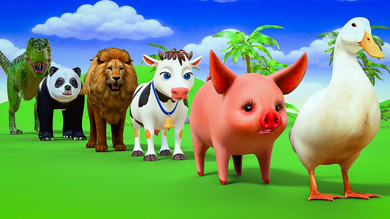 Long Slide Game with Cow Elephant Gorilla Hippopotamus Tiger 3d Animal Game Funny 3d Animals