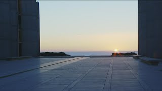 First sunset of the fall marks 'Salkhenge' at Salk Institute in La Jolla