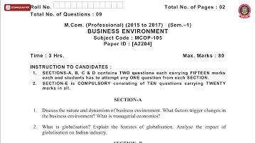 MCOM PROFESSIONAL 1ST SEM BUSINESS ENVIRONMENT A DEC 2018 | PTU