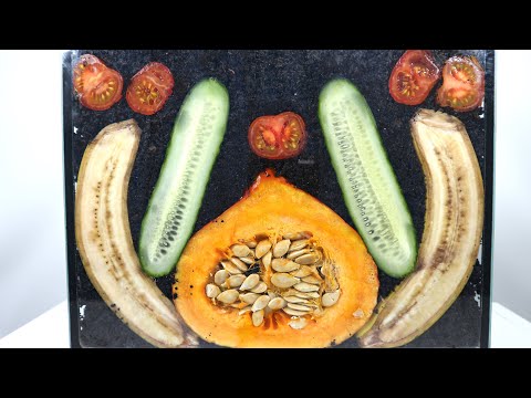 TimeLapse. Worms Vs Banana, Tomato, Cucumber And Pumpkin
