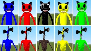 CARTOON CATS ALL COLORS vs SIREN HEAD ALL COLORS In Garry's Mod! [ Trevor Henderson Colors ]